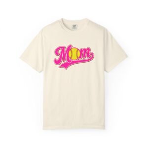 softball mom t shirt pink retro script mom with softball graphic on comfort colors 1717 tee