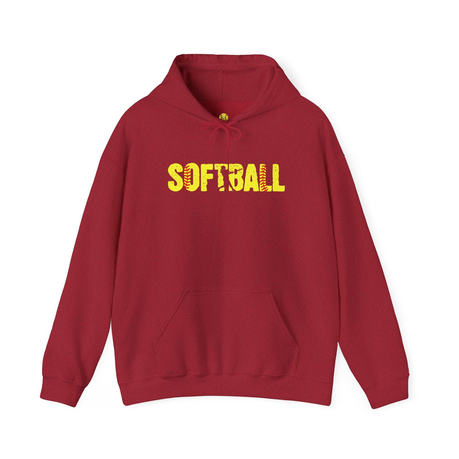 softball graphic hoodie — yellow stitch lettering in softball yellow hooded sweatshirt