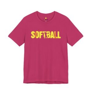 softball graphic tee — yellow stitch lettering in softball yellow tee shirt