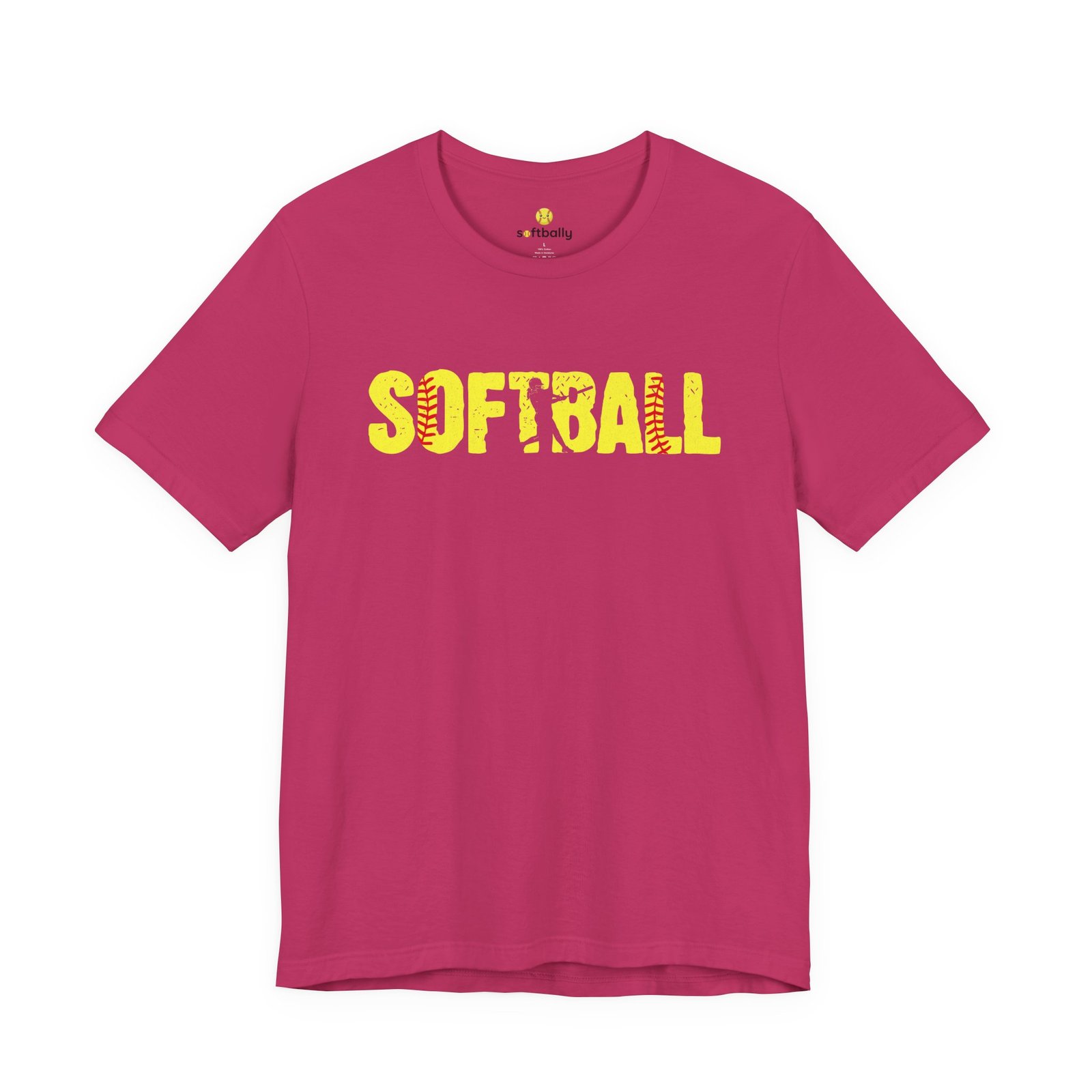 softball graphic tee — yellow stitch lettering in softball yellow tee shirt