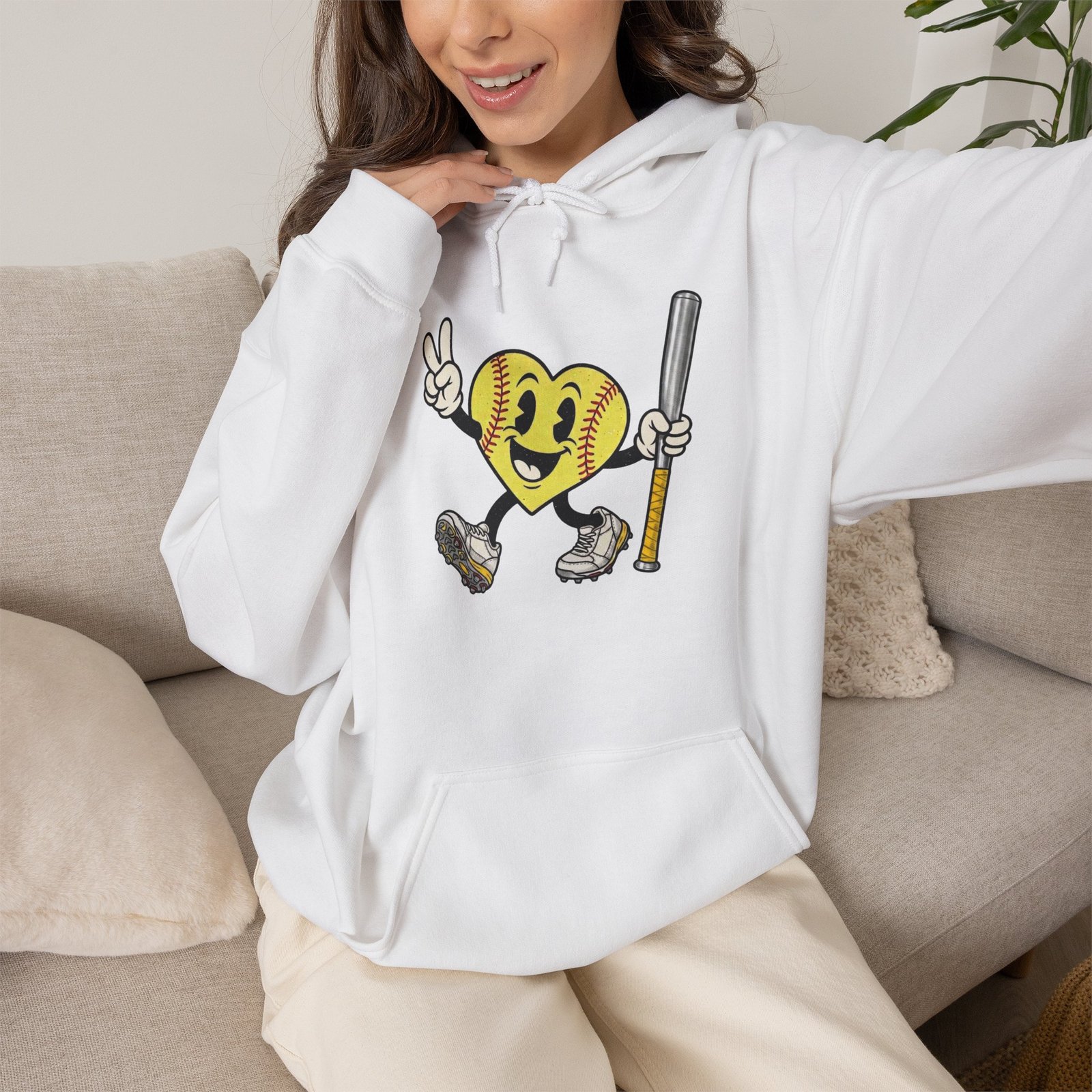 softball heart figure hoodie – cute retro softball love hooded sweatshirt