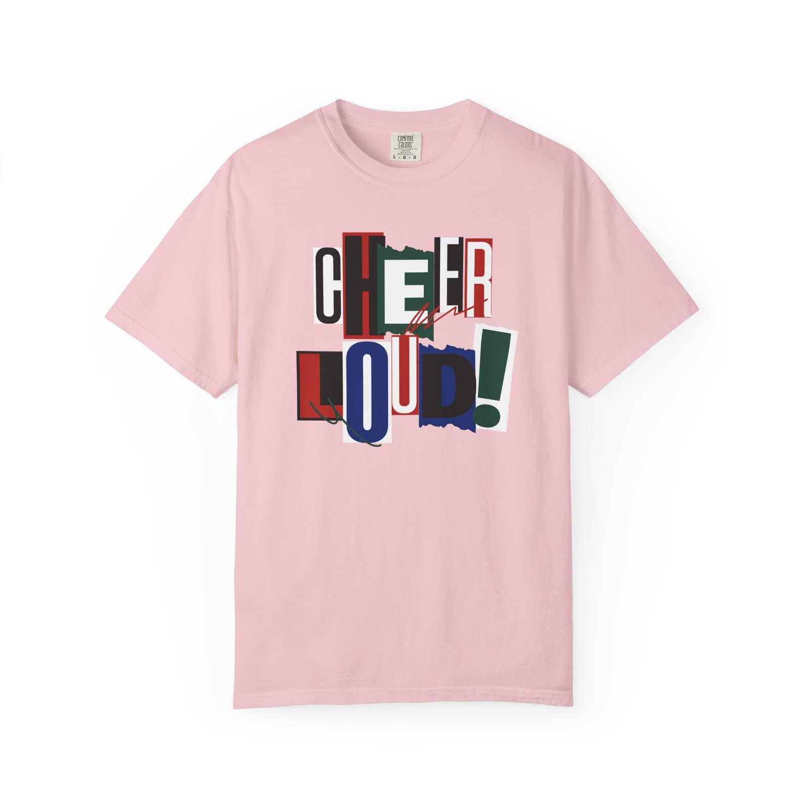 cheer loud! graphic tee — bold retro scrapbooking style design on comfort colors 1717 tee