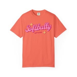 softbally “let’s go!” tee — bubble gum retro softball design on comfort colors 1717 t shirt