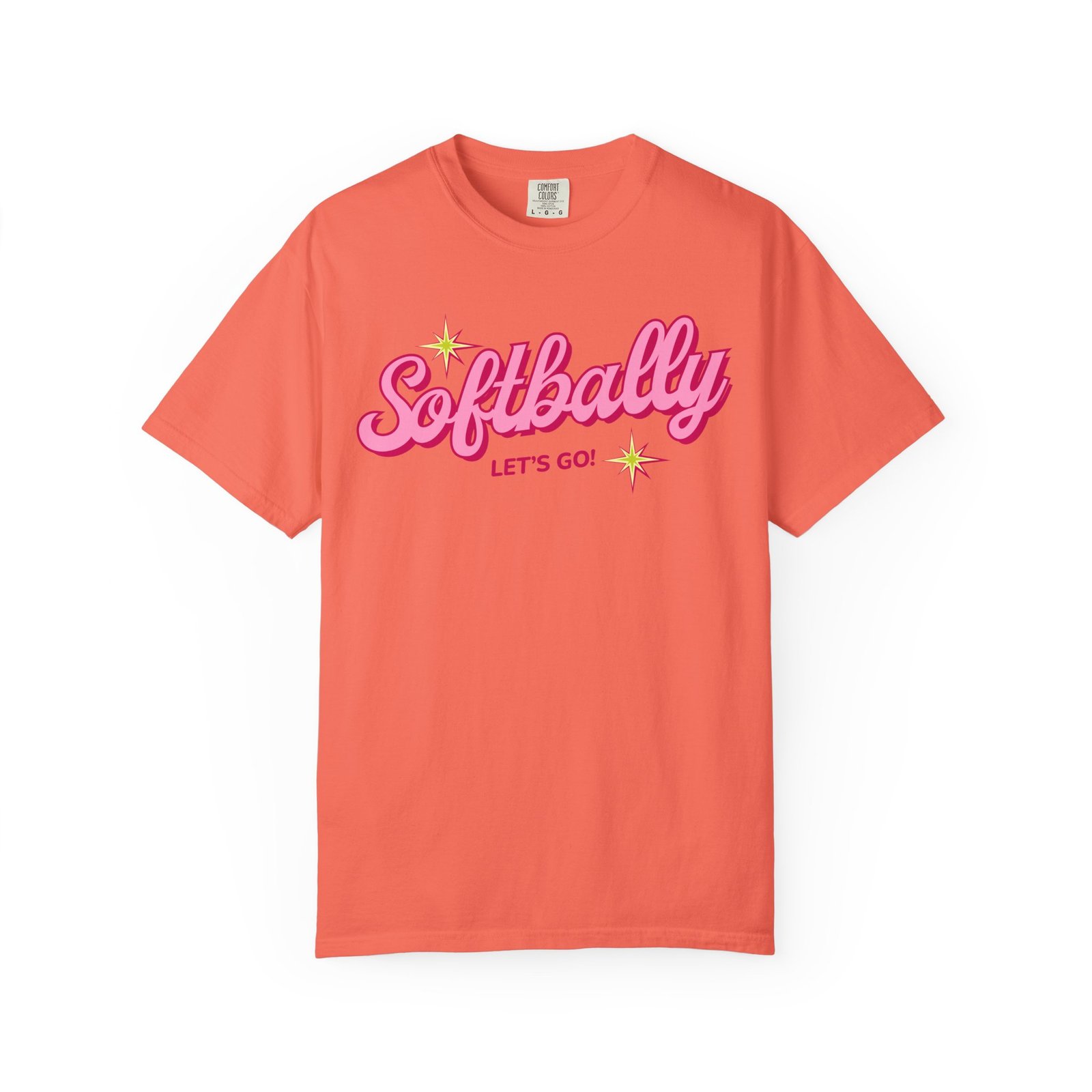 softbally “let’s go!” tee — bubble gum retro softball design on comfort colors 1717 t shirt