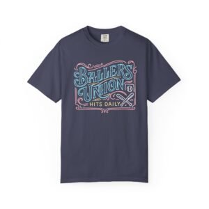 ballers union tee — 'ballers union hits daily' retro neon sign style design on comfort colors 1717 t‑shirt