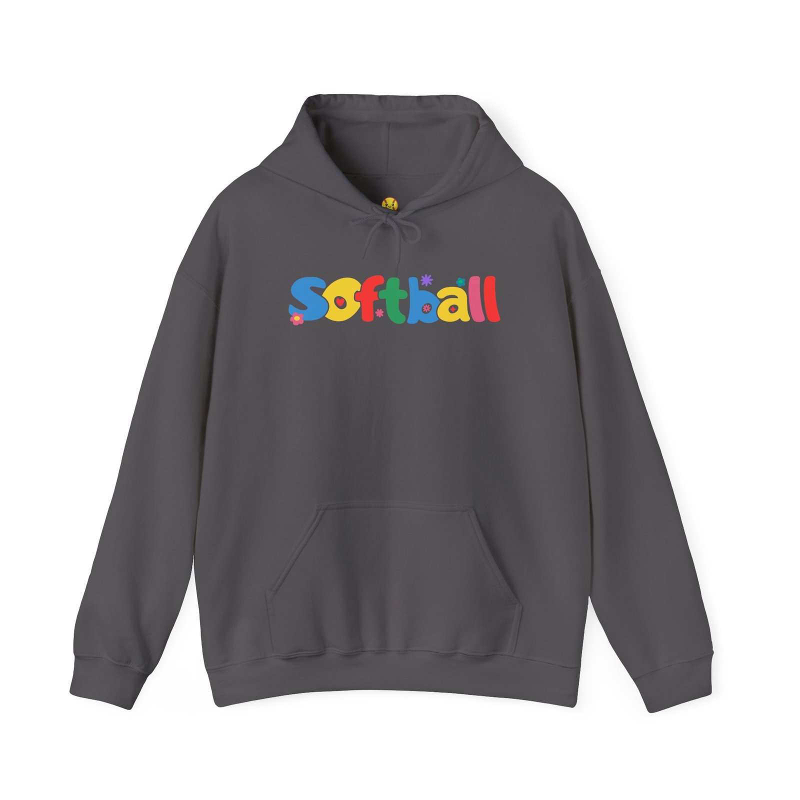 softball colorful hoody — playful retro lettering softball hooded sweatshirt
