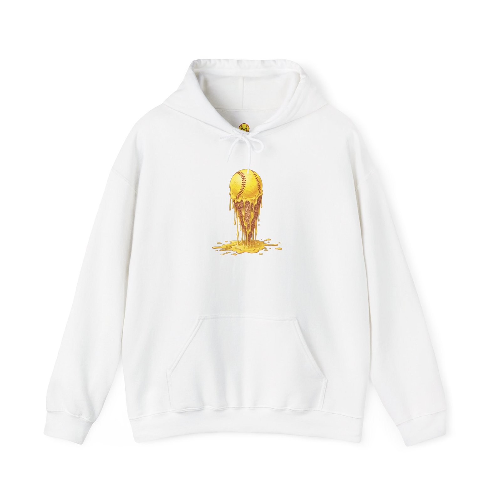 melting softball hoodie — dripping softball ice cream graphic hooded sweatshirt