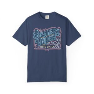 ballers union tee — 'ballers union hits daily' retro neon sign style design on comfort colors 1717 t‑shirt