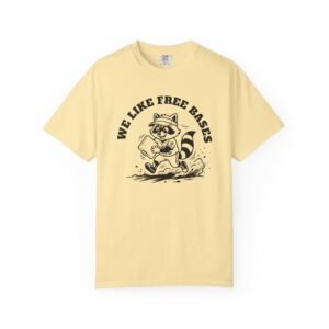 we like free bases softball raccoon graphic on comfort colors 1717 tee