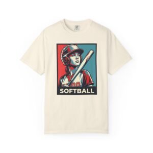 softball player graphic tee — vintage poster style softball t‑shirt on comfort colors 1717