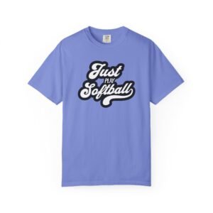 just play softball retro script t‑shirt on comfort colors 1717 tee