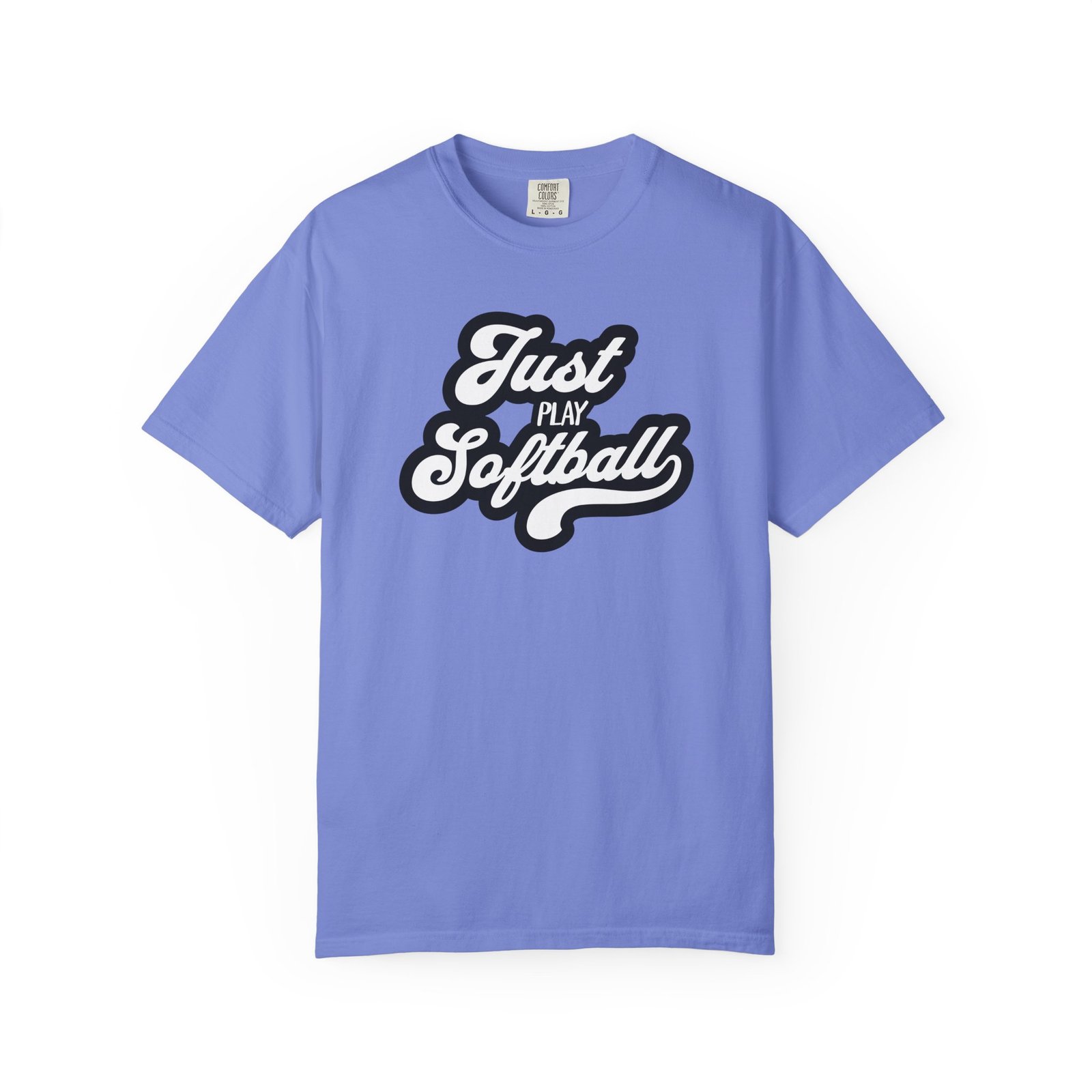 just play softball retro script t‑shirt on comfort colors 1717 tee