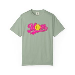 softball mom t shirt pink retro script mom with softball graphic on comfort colors 1717 tee