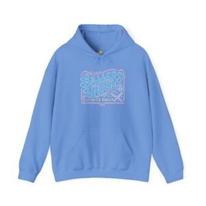 ballers union softball hoodie — 'ballers union hits daily' retro neon sign style hooded sweatshirt