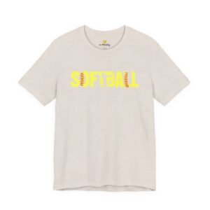 softball graphic tee — yellow stitch lettering in softball yellow tee shirt
