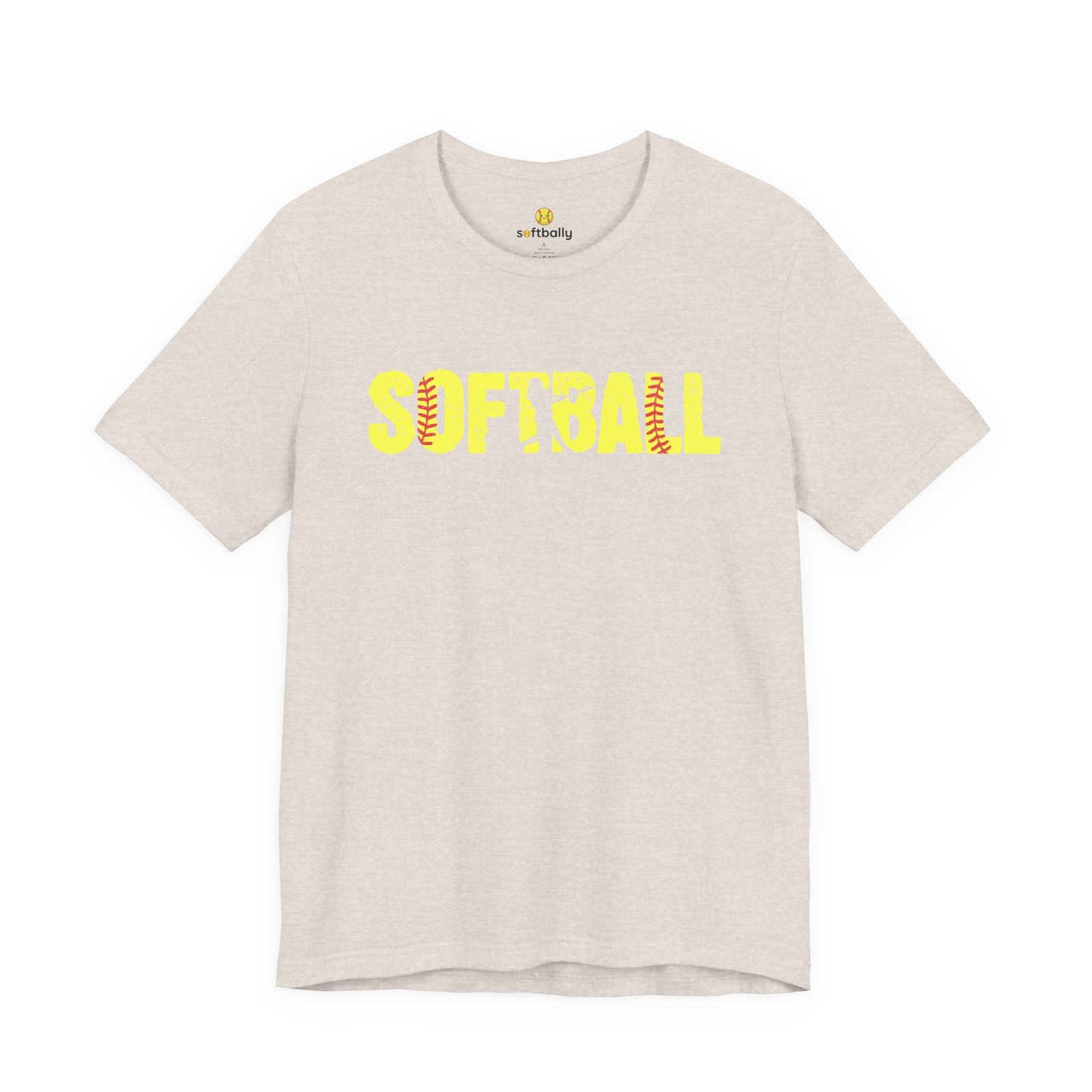 softball graphic tee — yellow stitch lettering in softball yellow tee shirt