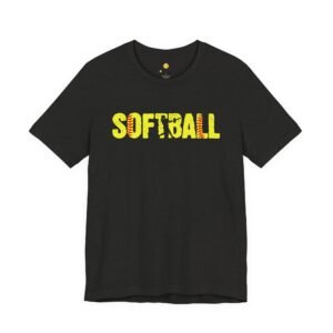 softball graphic tee — yellow stitch lettering in softball yellow tee shirt