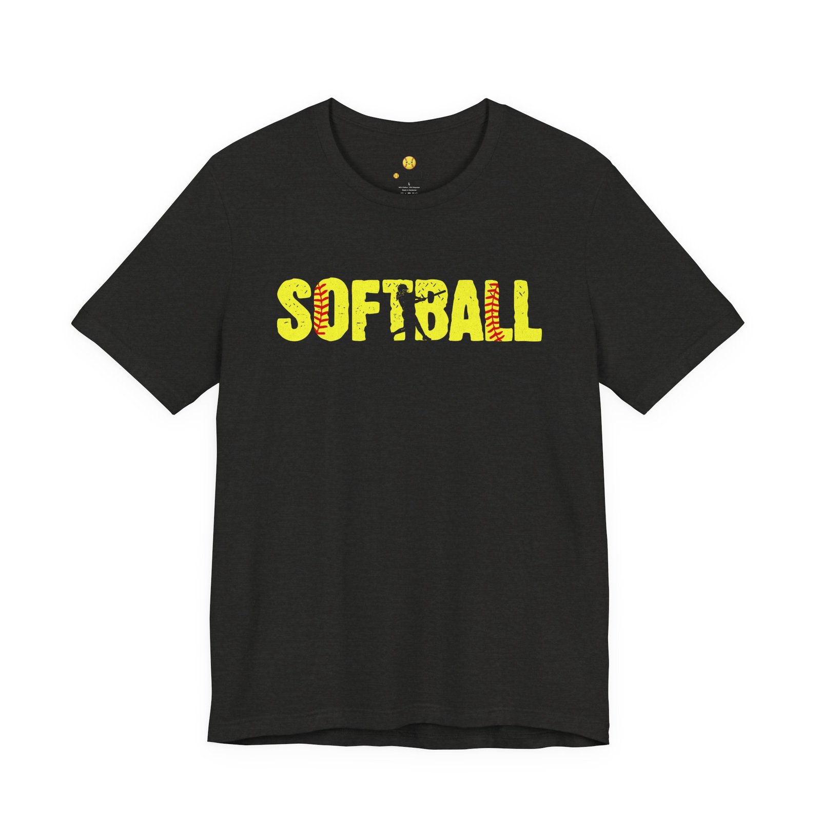 softball graphic tee — yellow stitch lettering in softball yellow tee shirt