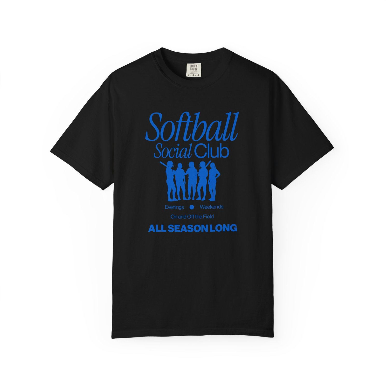 softball social club tee — all season long design on comfort colors 1717 t shirt