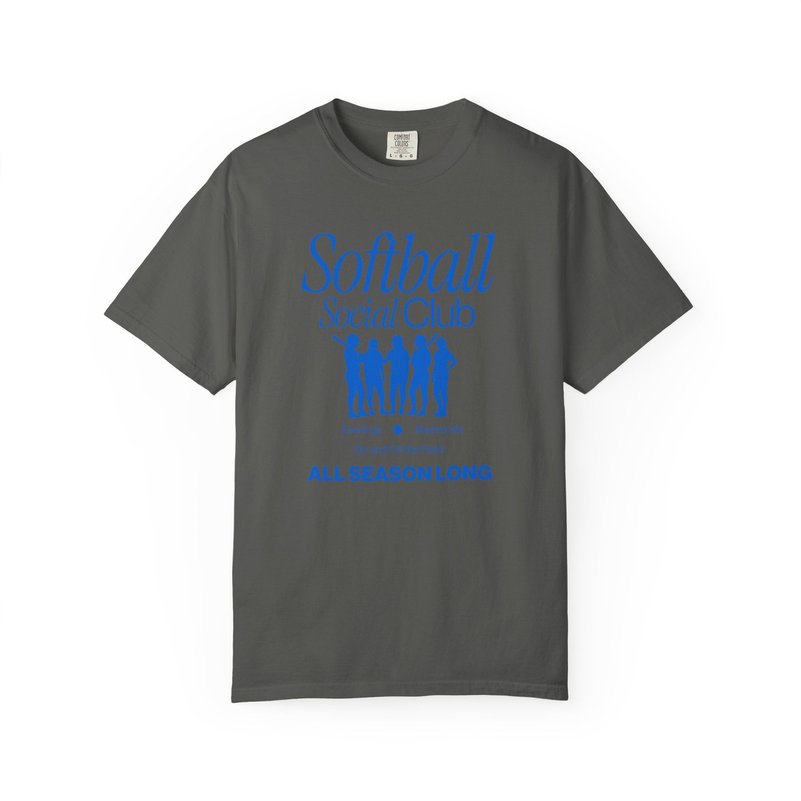 softball social club tee — all season long design on comfort colors 1717 t shirt