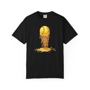 melting softball t‑shirt — dripping softball ice cream graphic on comfort colors 1717 tee
