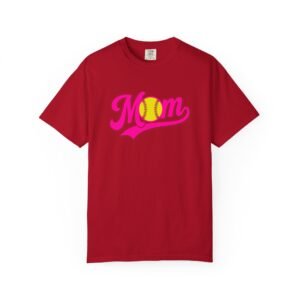 softball mom t shirt pink retro script mom with softball graphic on comfort colors 1717 tee