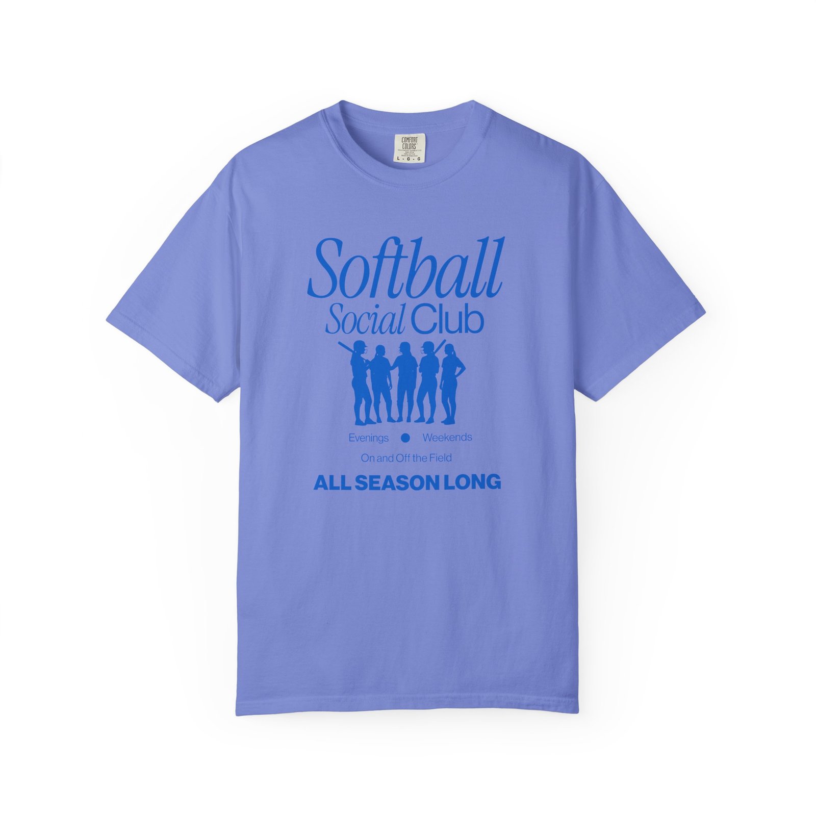 softball social club tee — all season long design on comfort colors 1717 t shirt