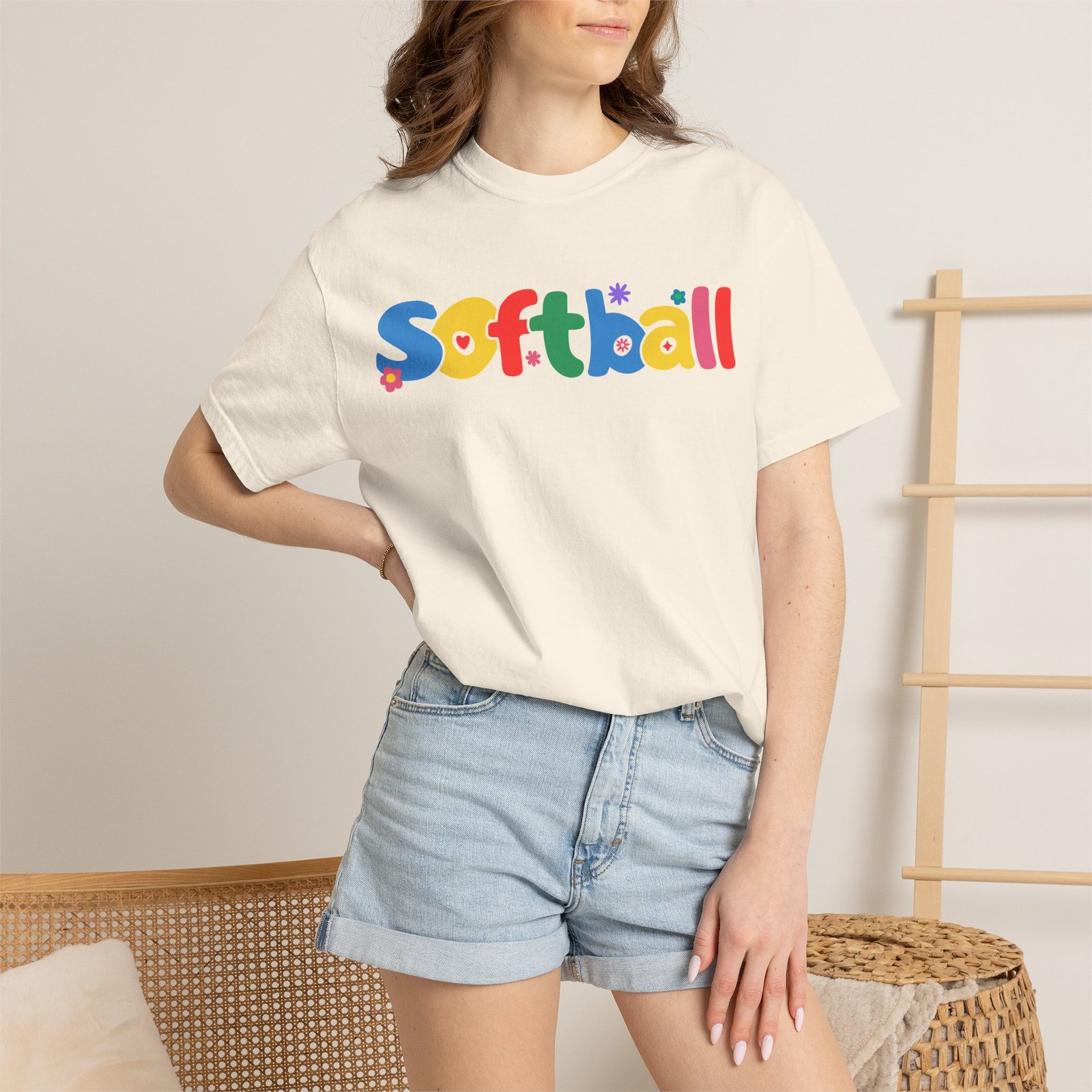 copy of softball colorful kids tee — playful retro lettering softball design on comfort colors 1717 t shirt