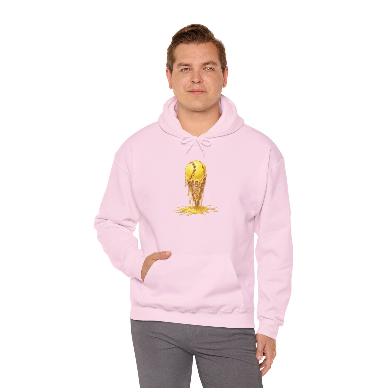 melting softball hoodie — dripping softball ice cream graphic hooded sweatshirt
