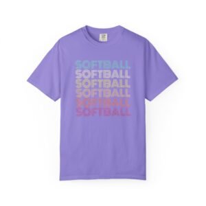 softball retro wave tee — pastel repeating softball graphic on comfort colors 1717 t shirt