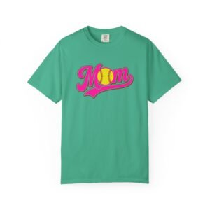 softball mom t shirt pink retro script mom with softball graphic on comfort colors 1717 tee