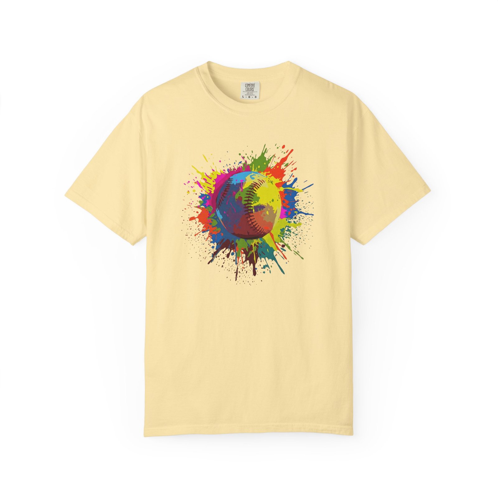 color splash softball tee — vibrant crewneck softball graphic on comfort colors 1717 shirt
