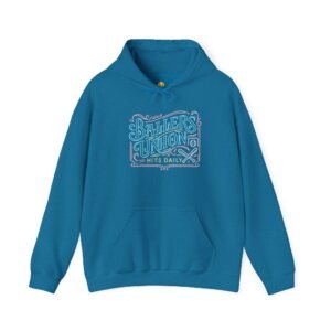 ballers union softball hoodie — 'ballers union hits daily' retro neon sign style hooded sweatshirt