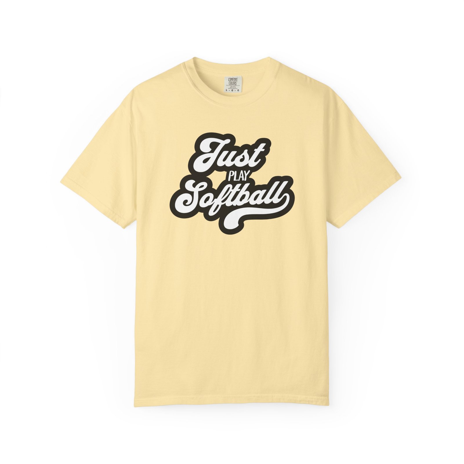 just play softball retro script t‑shirt on comfort colors 1717 tee