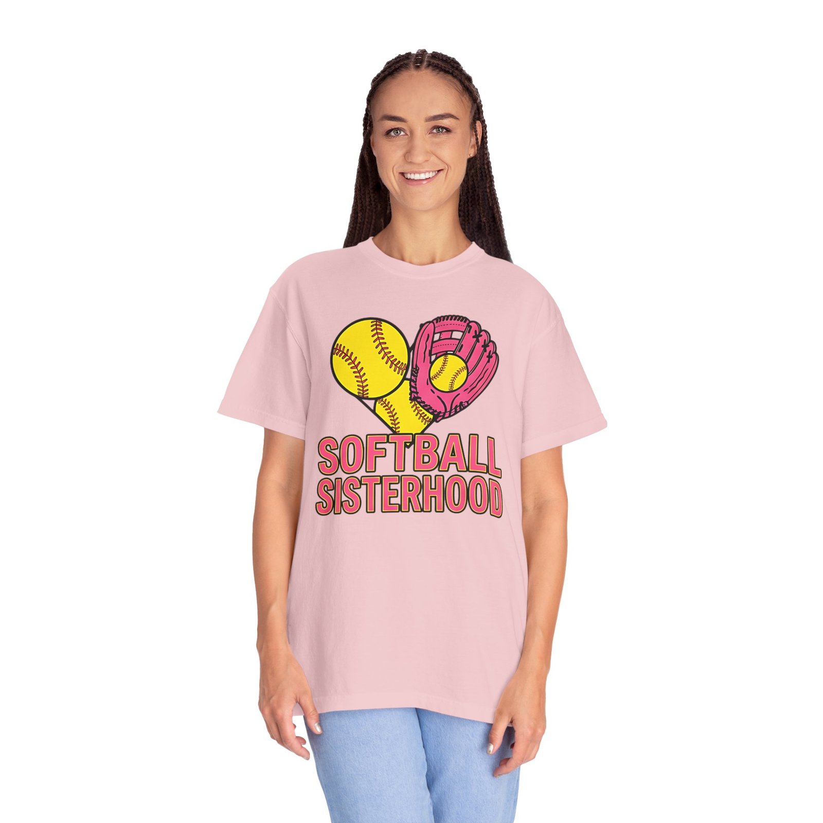 softball sisterhood tee — women’s softball graphic on comfort colors 1717 t shirt