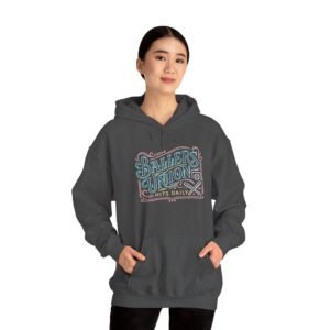 ballers union softball hoodie — 'ballers union hits daily' retro neon sign style hooded sweatshirt