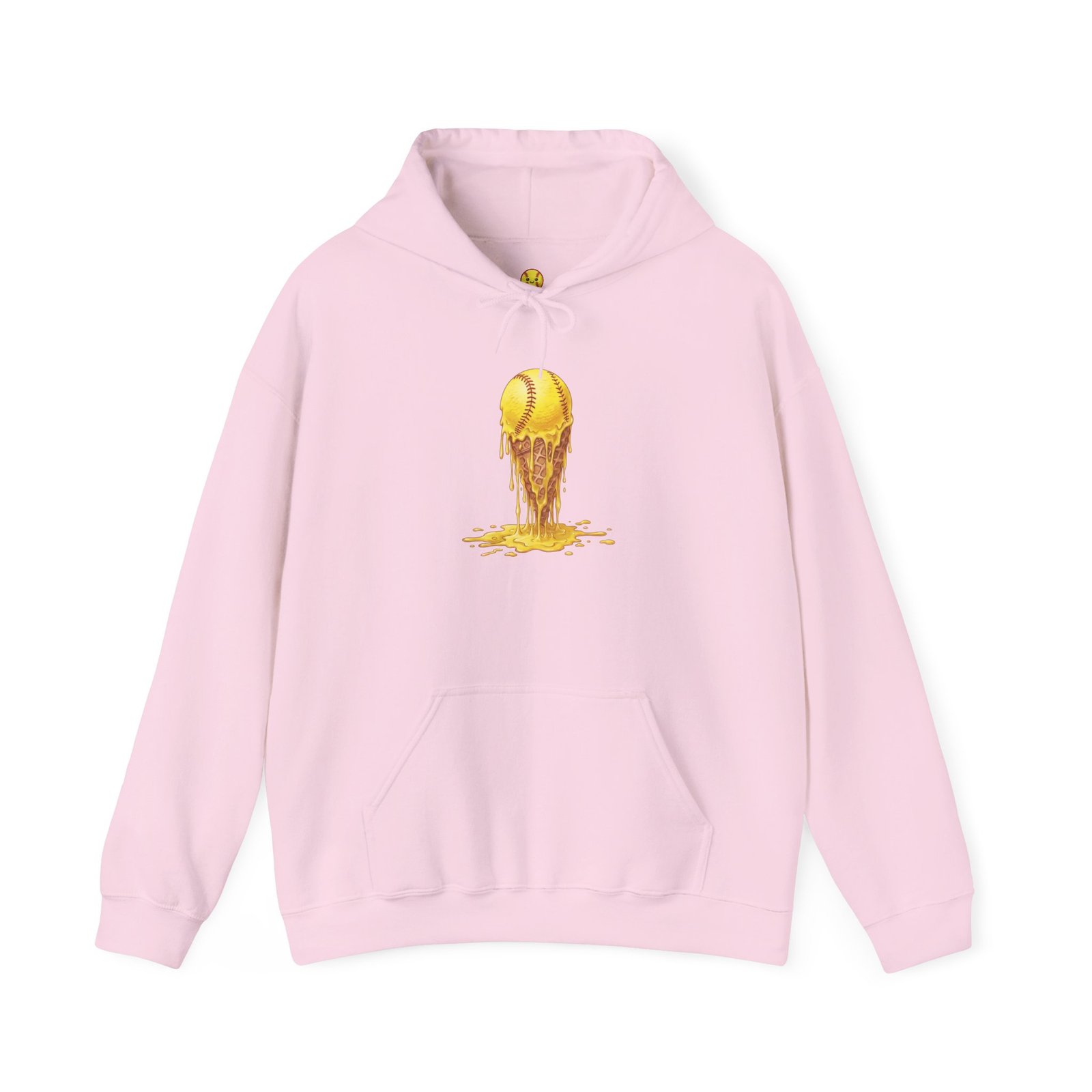 melting softball hoodie — dripping softball ice cream graphic hooded sweatshirt