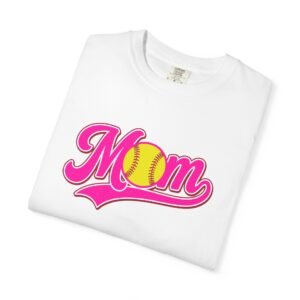 softball mom t shirt pink retro script mom with softball graphic on comfort colors 1717 tee