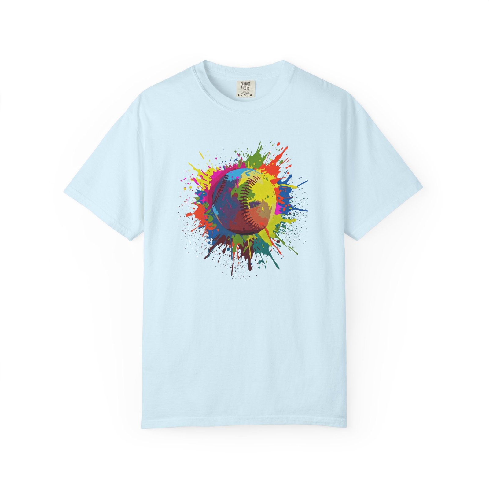 color splash softball tee — vibrant crewneck softball graphic on comfort colors 1717 shirt