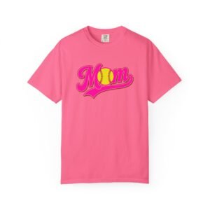softball mom t shirt pink retro script mom with softball graphic on comfort colors 1717 tee