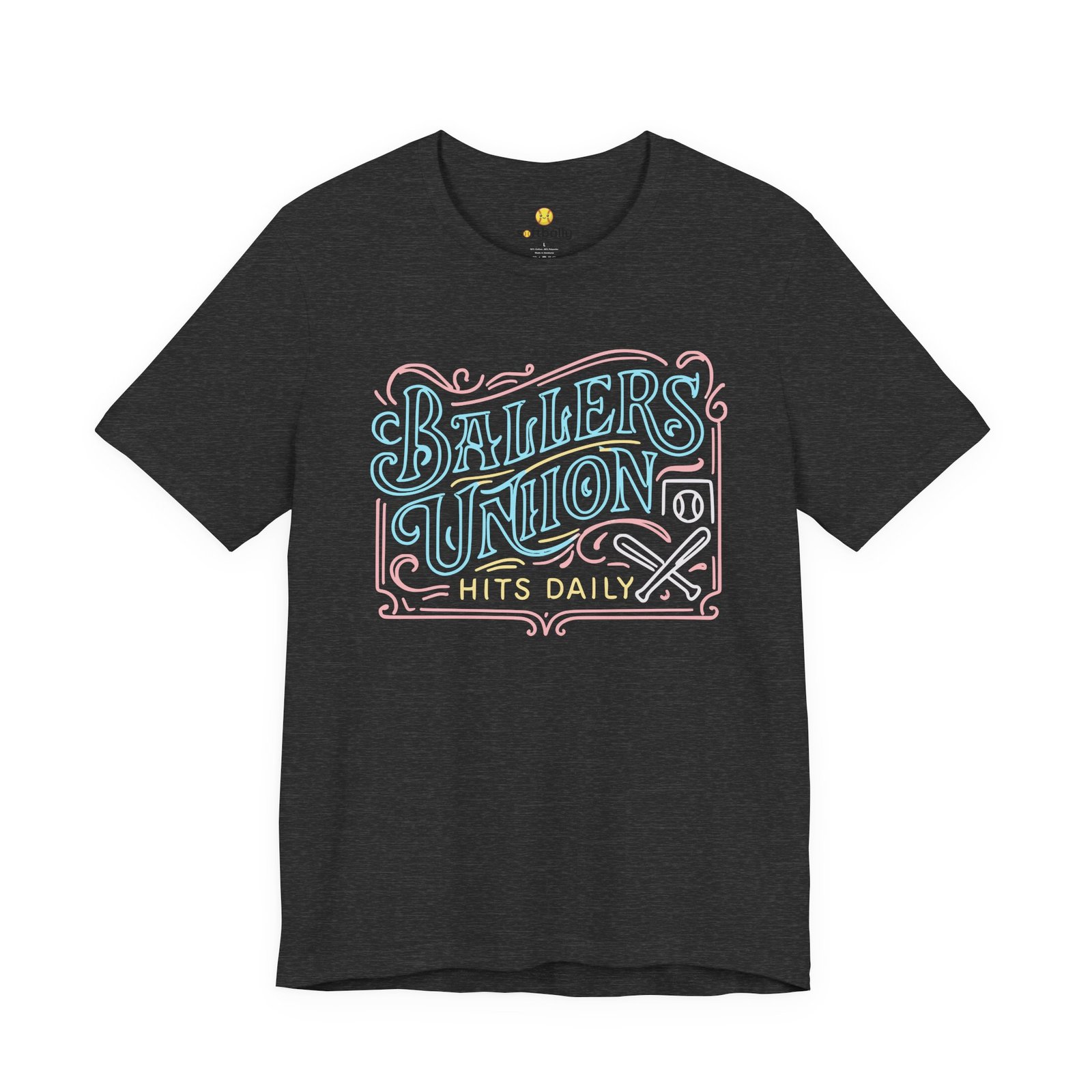 ballers union tee — 'ballers union hits daily' retro neon sign style t‑shirt ballers union tee — 'ballers union hits daily' retro neon sign style t‑shirt