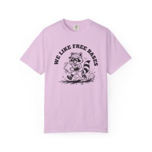 we like free bases softball raccoon graphic on comfort colors 1717 tee