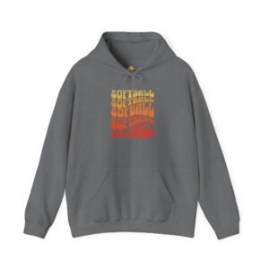 softball retro stack hoodie — vintage sunset gradient softball graphic hooded sweatshirt