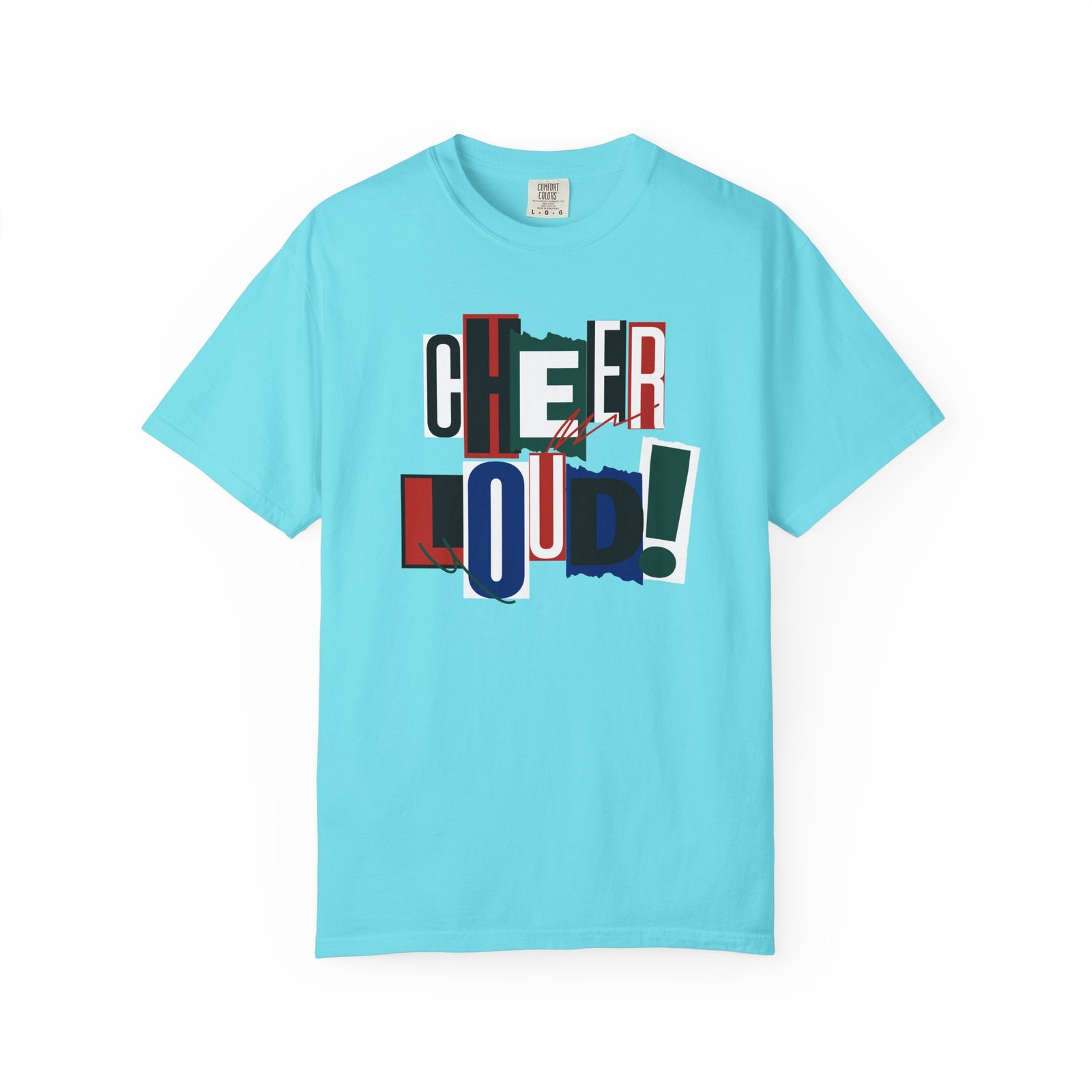 cheer loud! graphic tee — bold retro scrapbooking style design on comfort colors 1717 tee