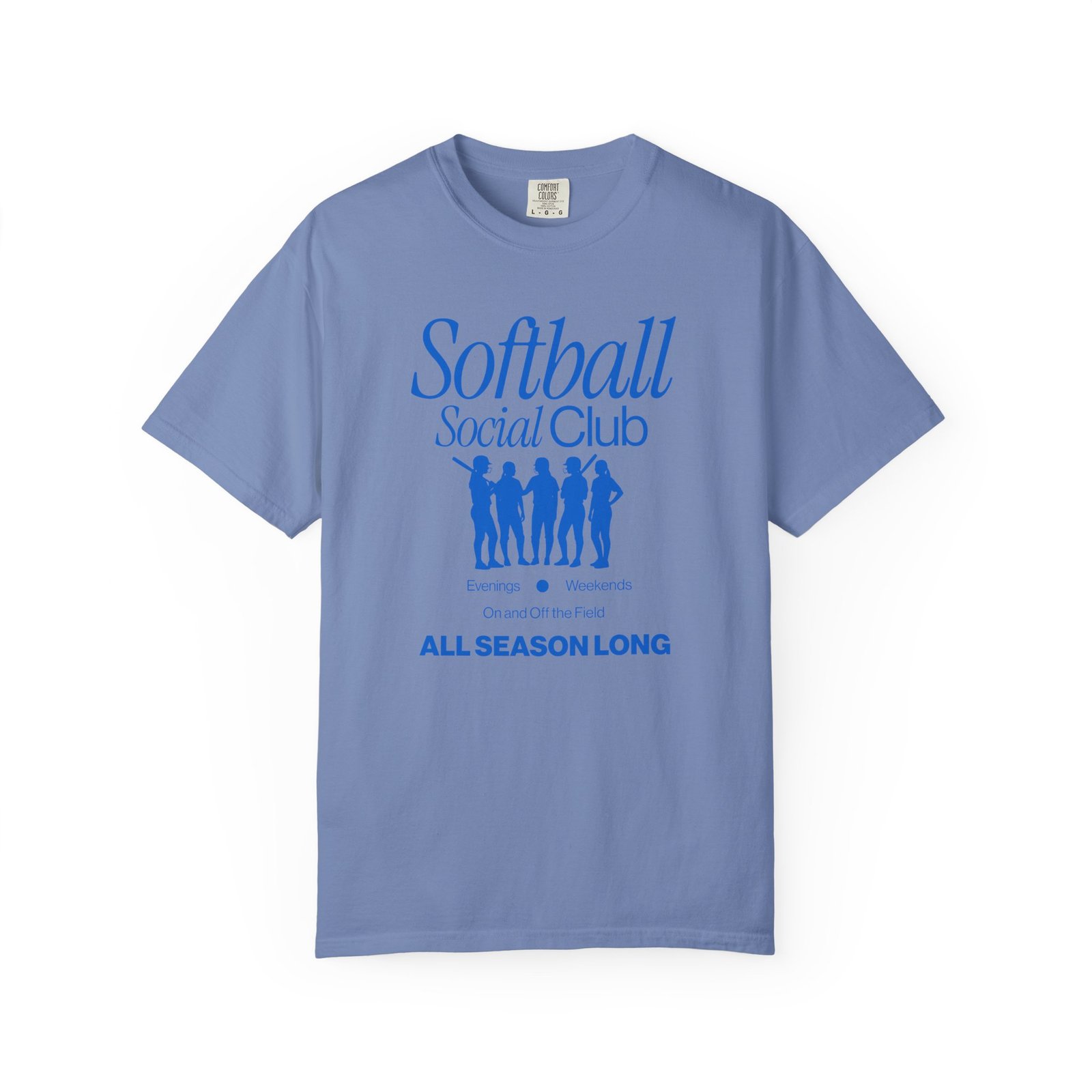 softball social club tee — all season long design on comfort colors 1717 t shirt