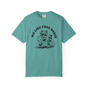 we like free bases softball raccoon graphic on comfort colors 1717 tee