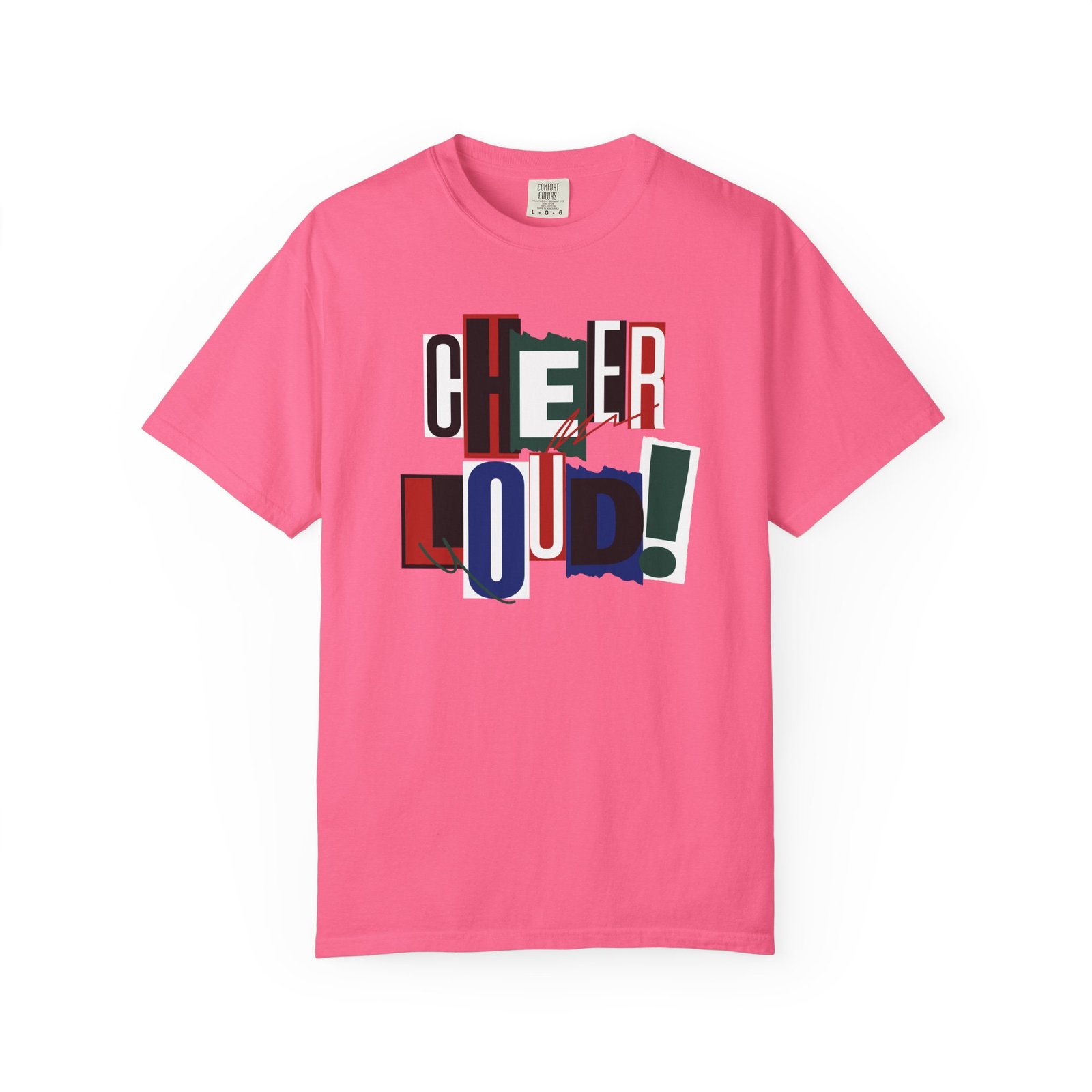cheer loud! graphic tee — bold retro scrapbooking style design on comfort colors 1717 tee