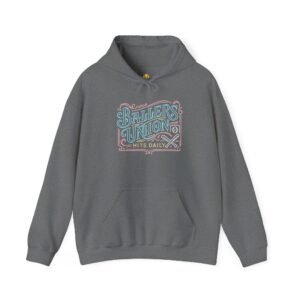 ballers union softball hoodie — 'ballers union hits daily' retro neon sign style hooded sweatshirt