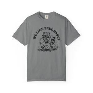 we like free bases softball raccoon graphic on comfort colors 1717 tee