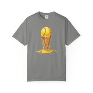 melting softball t‑shirt — dripping softball ice cream graphic on comfort colors 1717 tee